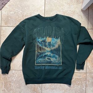 State of Mind Forest Green Colorado Graphic Crewneck Sweater